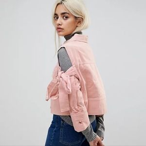 Asos pink cold shoulder denim jacket
